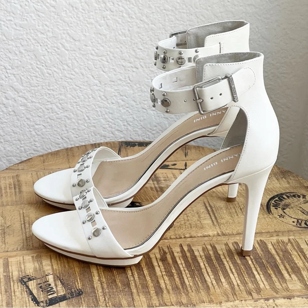 Gianni Bini Shawnell Leather Studded Ankle Strap Platform Stiletto Heels 10 M